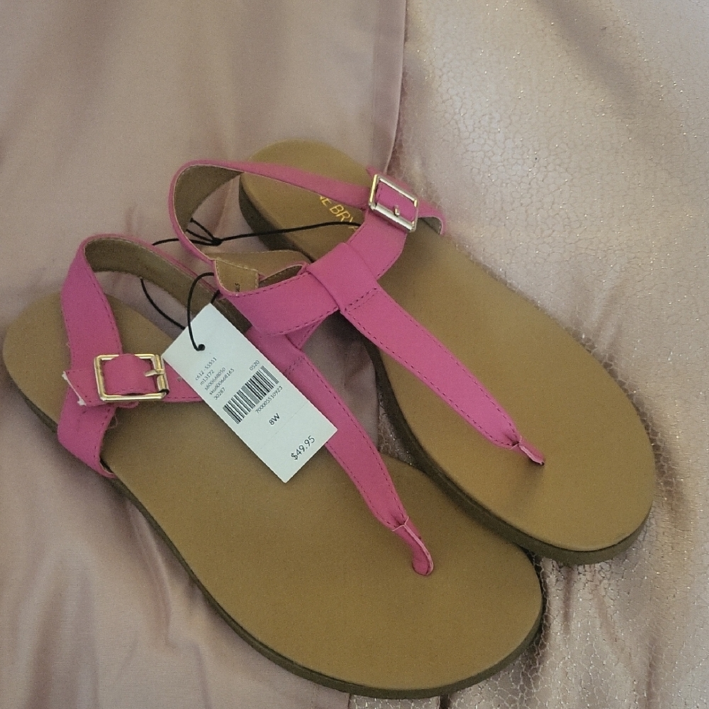Lane Bryant Pink Tan Sandals Minimalist T-Strap